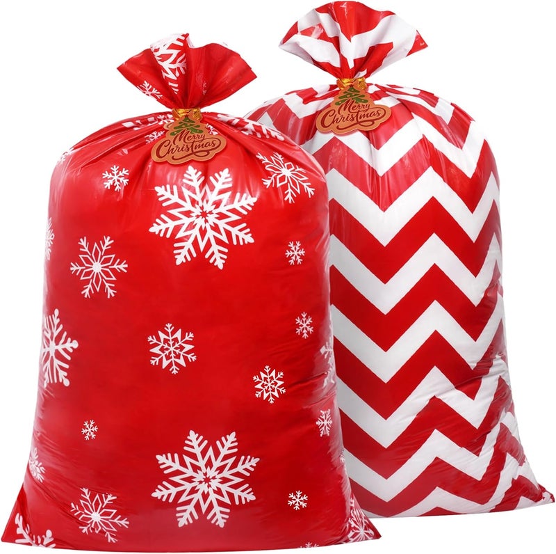 Sofier Large Christmas Gift Bags 36"x56" Holiday Gift Wrap 2pcs Jumbo Christmas Bag for Gifts Giant Sacks for Presents Big Xmas Plastic Gifts Bags(Snowflake+Zigzag) - Image 1